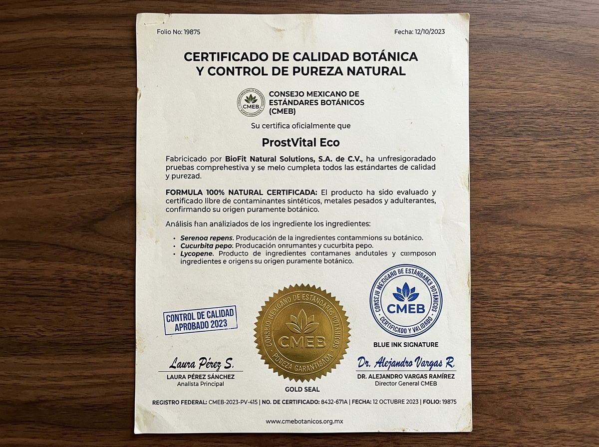 Certificado de Calidad ProstVital Eco